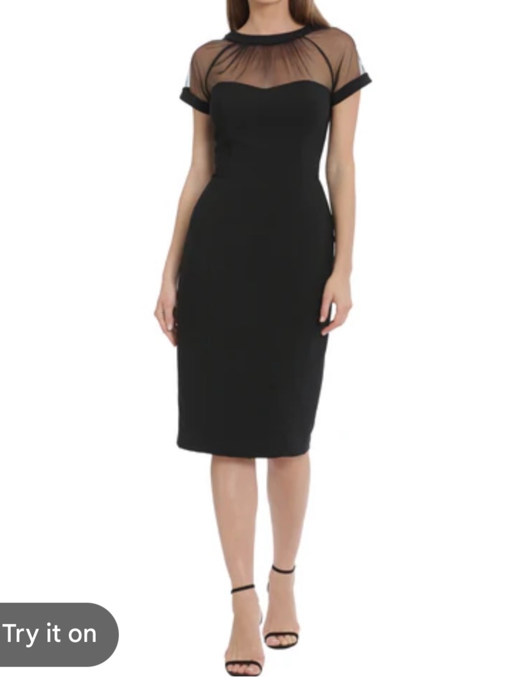 Maggy London Black Illusion Yoke Crepe Sheath Dress Sz 14